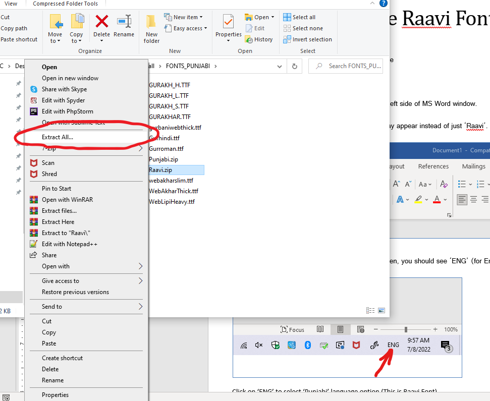 Instructions to use Raavi Font - Vardaan Shorthand and Typing Mohali